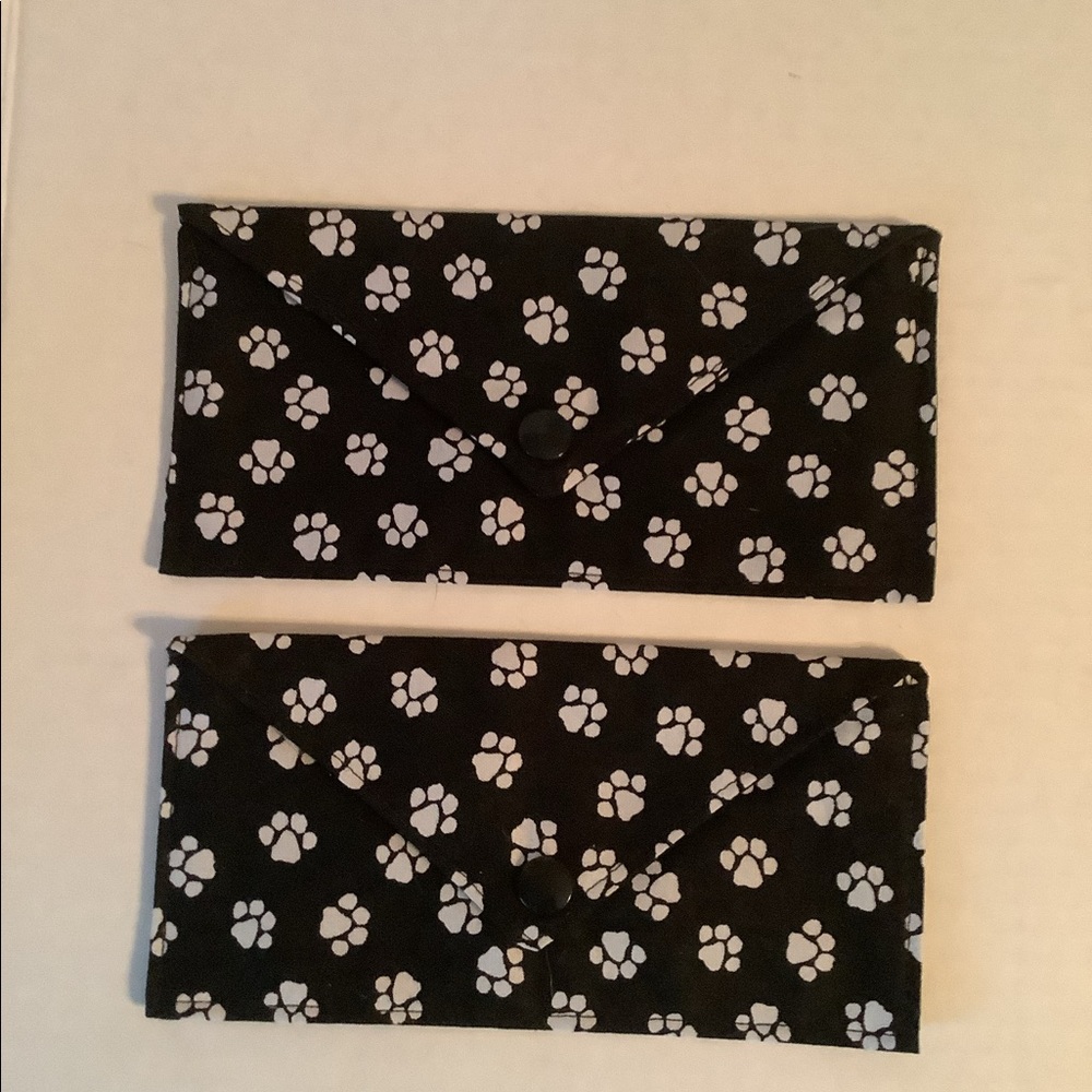 Handmade Fabric Wallet Cash Holder Paw Print Black Set Of 2